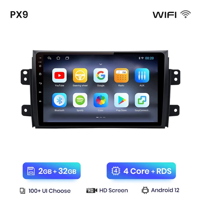 WiFi Controlled, A-1 PX9, 2GB-32GB, for Suzuki SX4 2006-2013 Fiat Sedici 2005-2014, Car Radio Multimedia 2din Android Autoradio CarPlay Stereo