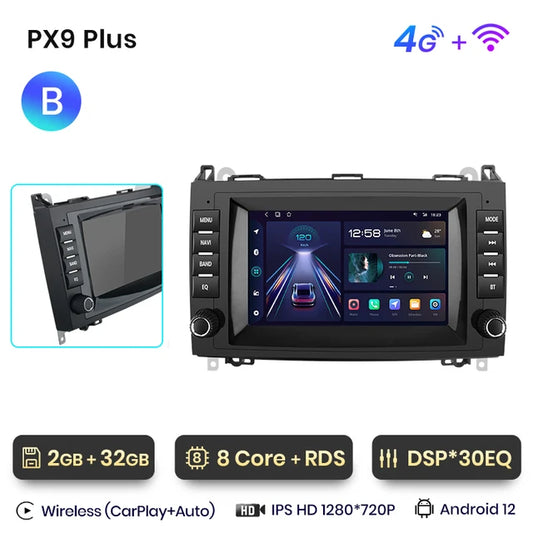 WiFi Controlled,  PX9 Plus, Mercedes Benz W169 W245 Sprinter W906 W639 Vito, 2GB-32GB, CarPlay Android Auto, No 2 din DVD