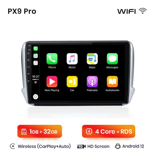 WiFi Controlled,  PX9 Pro (1-32), Plus Car Radio For Peugeot 2008 208 2012-2018, CarPlay Android Auto, No 2 din DVD