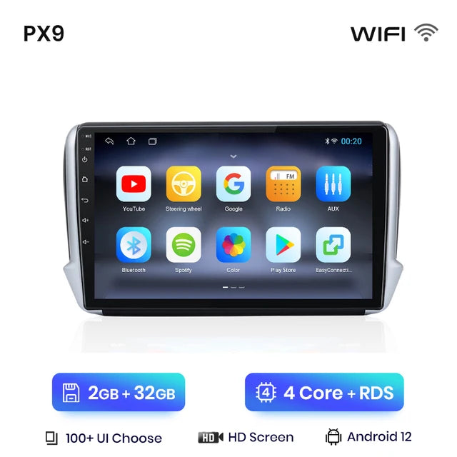 WiFi Controlled, PX9 Plus, Car Radio, Peugeot 2008 208 2012-2018, CarPlay Android Auto, No 2din DVD, Color: N/A, Size: N/A