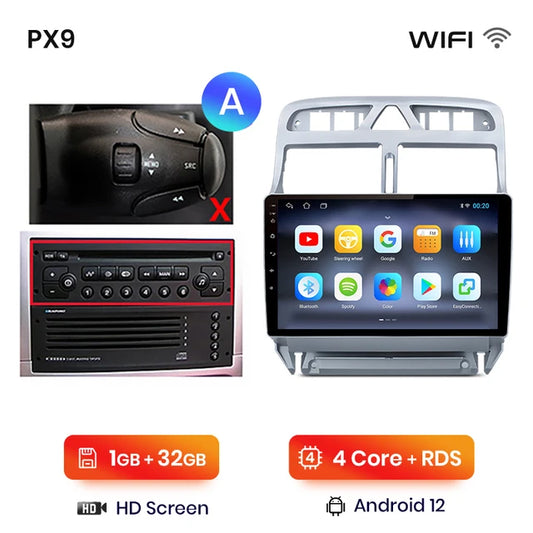 WiFi Controlled, PX9 Plus Car Radio, CarPlay Android Auto, Peugeot 307 307CC 307SW 2002-2013, wireless, No 2 din DVD