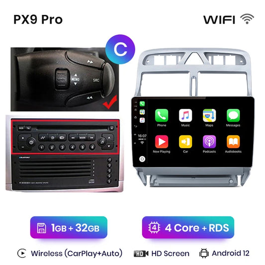 WiFi Controlled,  PX9 Pro, Peugeot 307 307CC 307SW 2002 - 2013, CarPlay Android Auto, No DVD, C, Plus, wireless