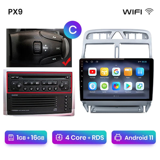 WiFi Controlled, PX9 Plus Car Radio for Peugeot 307 307CC 307SW 2002-2013, CarPlay Android Auto, No DVD