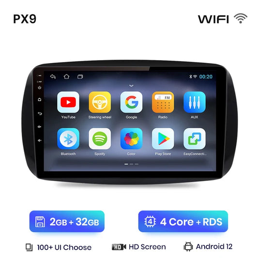 WiFi Controlled, PX9 Plus, Car Radio for Smart Fortwo 453 2014-2020, wireless CarPlay Android Auto, No 2 din, DVD, Color: N/A, Size: N/A.