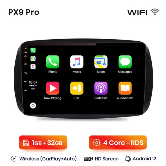 WiFi Controlled,  PX9 Pro, Smart Fortwo 453 2014-2020, CarPlay Android Auto, No DVD, Wireless, Color: All, Size: 1-32