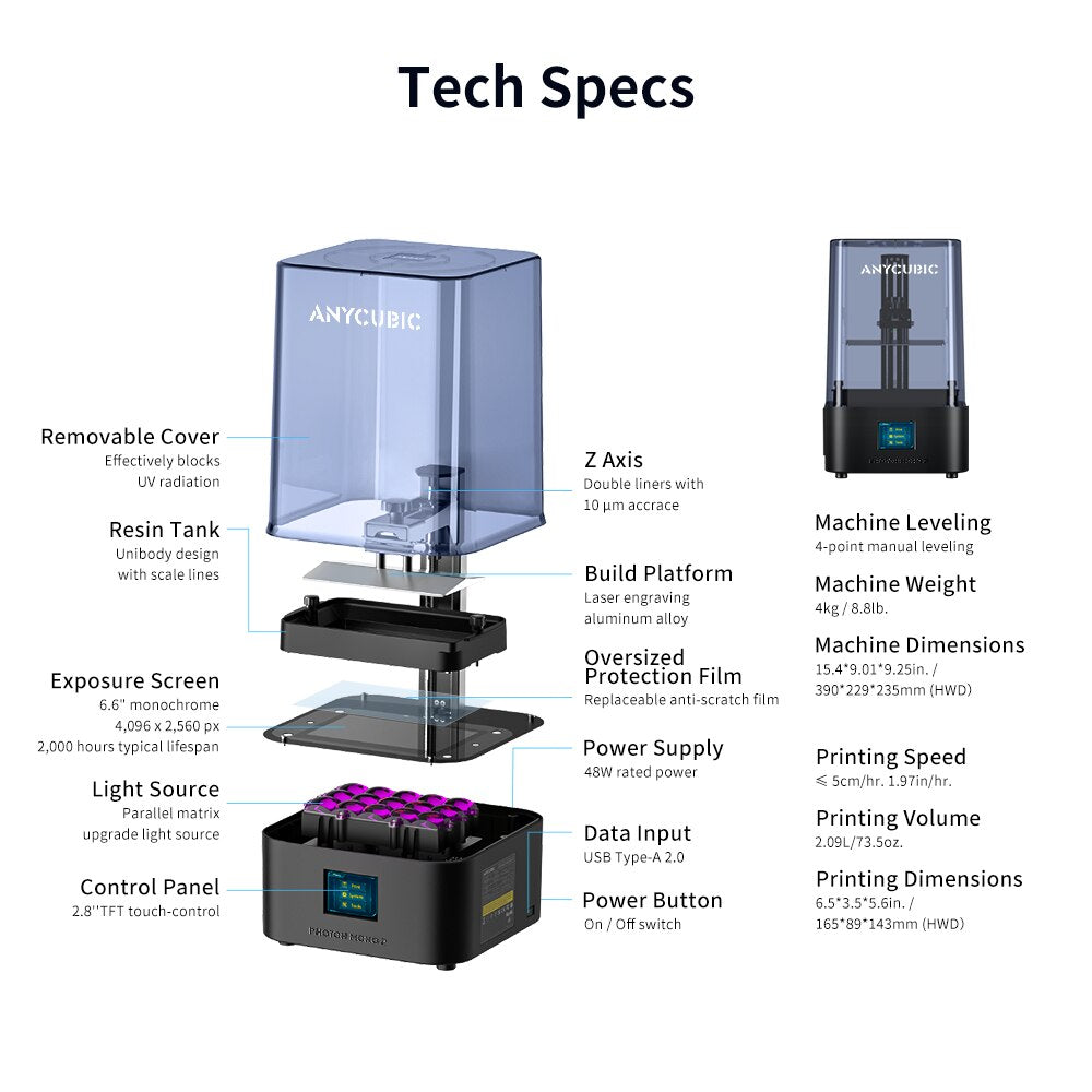 3D Printer, Anycubic, Photon Mono 2, WS2, LCD, UV Resin, Black