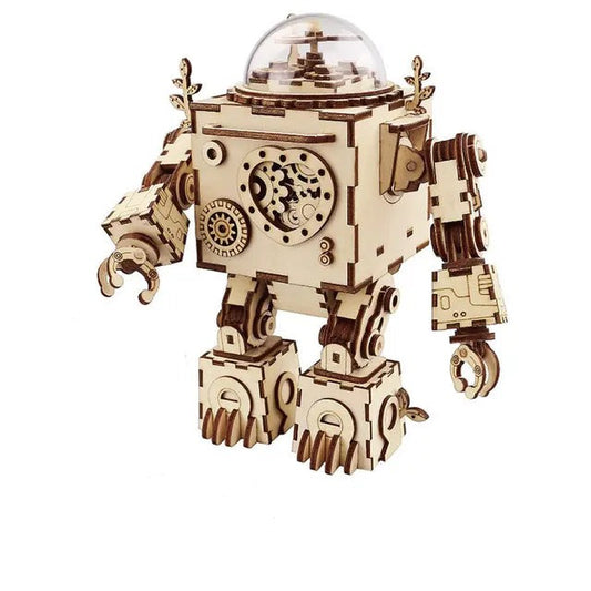 3D Puzzle, Music Box, Robot, Wooden, Brown