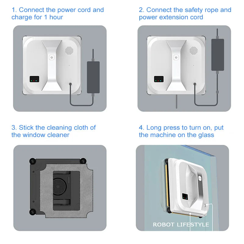 Window Cleaner, 80W, 65dB, 3000Pa, Remote Control, EU Plug, White