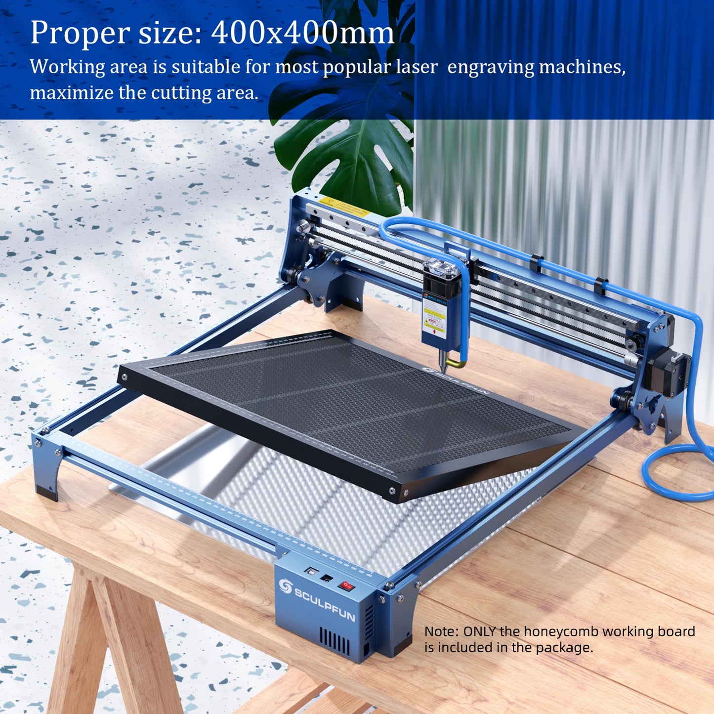 Working Table, For Laser Engraver, Steel Panel, 400x400mm, Gray