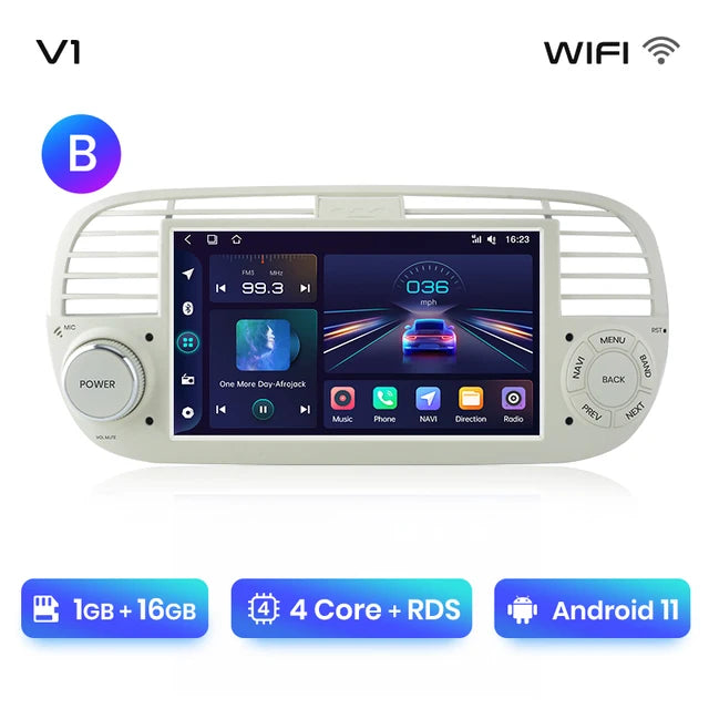 Wireless Speakers, , V1, 1GB 16GB, FIAT 500 Abarth 2007-2015, Multimedia GPS Navigation autoradio, Support wireless Carplay.