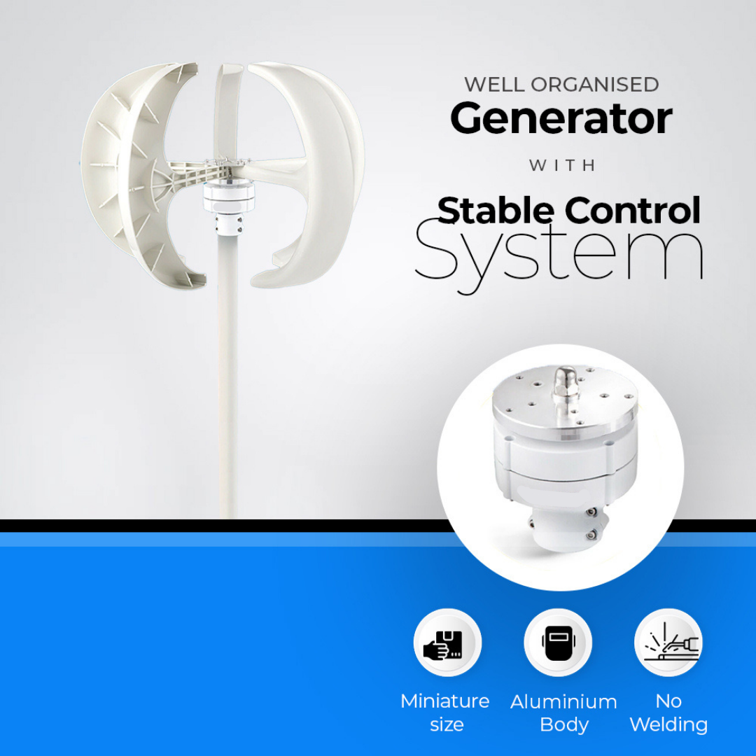 Windturbine - Verticale windmolen - Elektrische stroomgenerator - 24V - 1000w - 5 bladen - met MPPT Hybride Controller