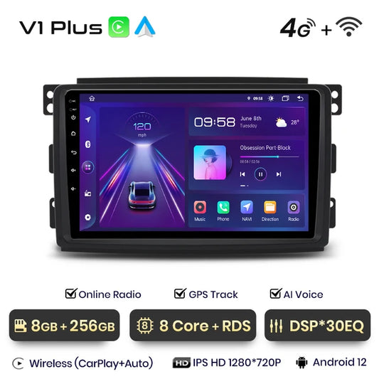 WiFi Controlled, V1 Plus (8GB 256GB), AI Voice, Smart Fortwo 451 2005 - 2010, 4G, Car Multimedia GPS 2din autoradio