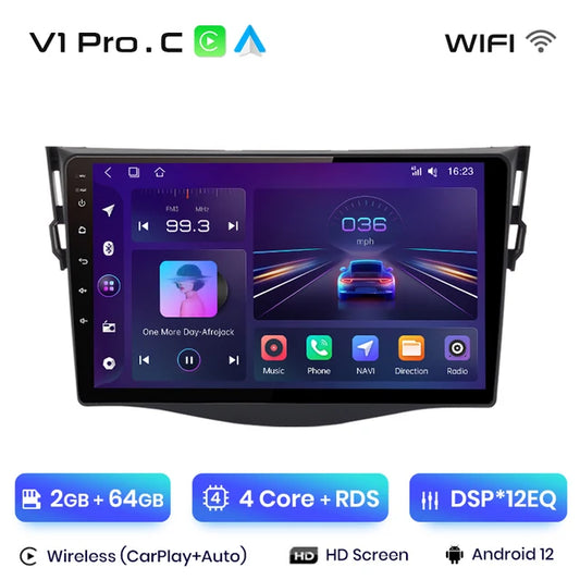 WiFi Controlled, V1 Pro C (2GB 64GB), AI Voice, 4G Car Multimedia, GPS 2din autoradio, Toyota RAV4 RAV 4 2007-2011, Color: [Specify color], Size: [Specify size]