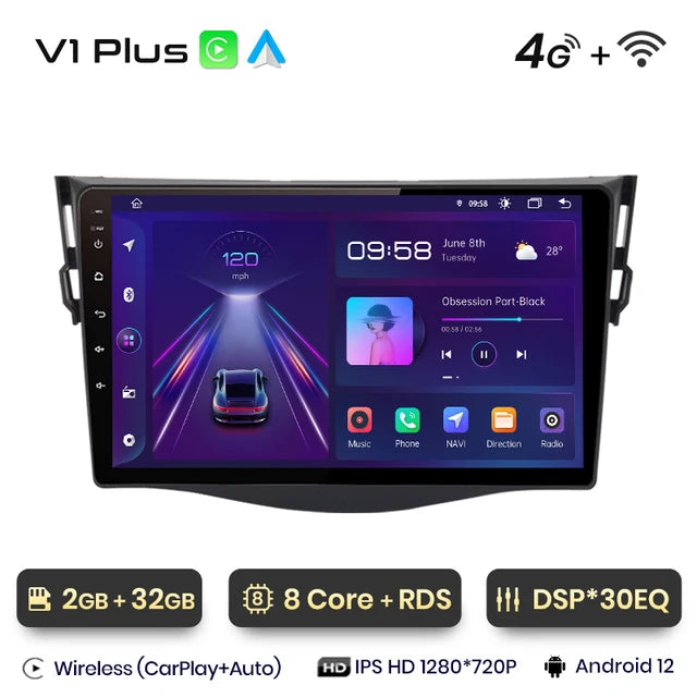 WiFi Controlled, V1 Plus, 2GB 32GB, AI Voice, Toyota RAV4, 2007-2011, 4G, Car Multimedia GPS, 2din autoradio