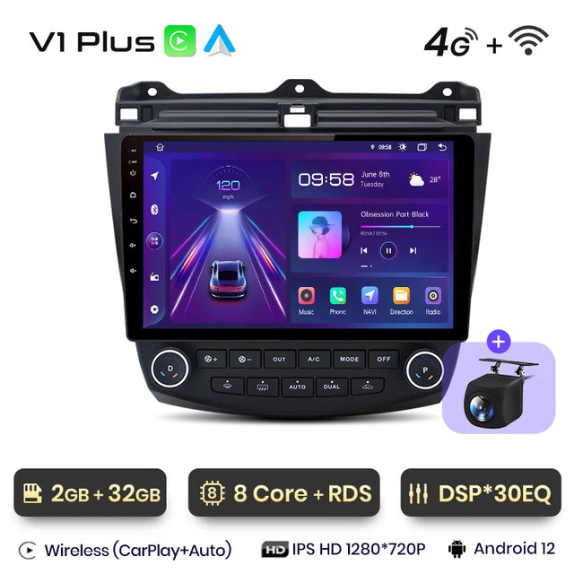 WiFi Controlled, , V1 Plus, 2GB 32GB, AI Voice Wireless CarPlay Android Auto Radio, Honda Accord 7 2003-2008, 4G Car Multimedia GPS, 2din autoradio.