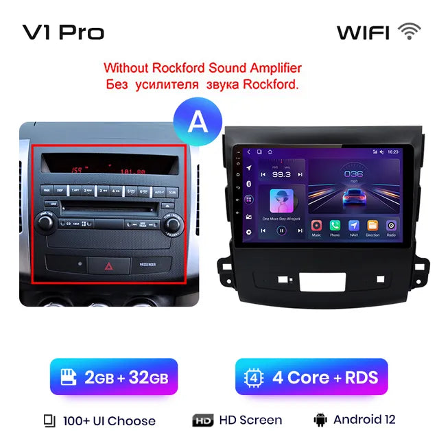 WiFi Controlled, , V1 Pro, 2G 32G, AI Voice, Wireless CarPlay, Android Auto Radio, Mitsubishi Outlander xl 2 2005-2011, Citroen C-Crosser 4G, Car