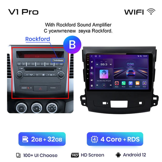 WiFi Controlled,  V1 Pro, Mitsubishi Outlander xl 2 2005-2011, AI Voice, Black, 2G 32G