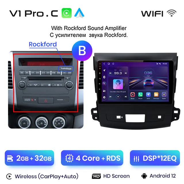 WiFi Controlled, , V1 Pro C, 2G 32G, AI Voice, Wireless CarPlay, Android Auto, Radio for Mitsubishi Outlander xl 2 2005-2011, Citroen C-Crosser, 4G Car