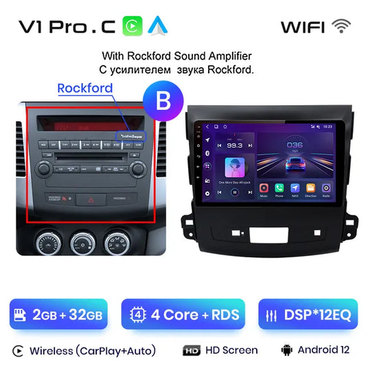 WiFi Controlled, , V1 Pro C, 2G 32G, AI Voice, Wireless CarPlay, Android Auto, Radio for Mitsubishi Outlander xl 2 2005-2011, Citroen C-Crosser, 4G Car