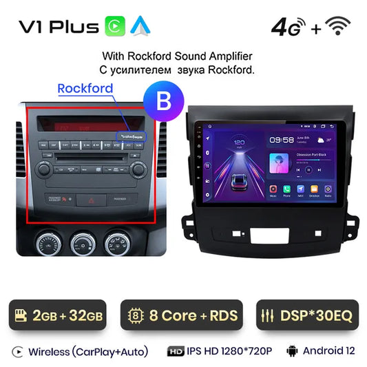 WiFi Controlled, , V1 Plus, 2G 32G, Voice, Wireless CarPlay Android Auto Radio, Mitsubishi Outlander xl 2 2005-2011, Citroen C-Crosser 4G Car