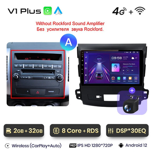 WiFi Controlled, , V1 Plus, 2G 32G, AI Voice, Wireless CarPlay Android Auto Radio, Mitsubishi Outlander xl 2 2005-2011, Citroen C-Crosser 4G Car, Black, Size: Standard