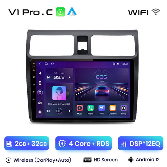 WiFi Controlled,  V1 Pro C, Suzuki Swift 2003-2010, 4G, Car Multimedia GPS 2 DIN, 2GB 32GB, AI Voice, Wireless CarPlay Android Auto Radio, Black.