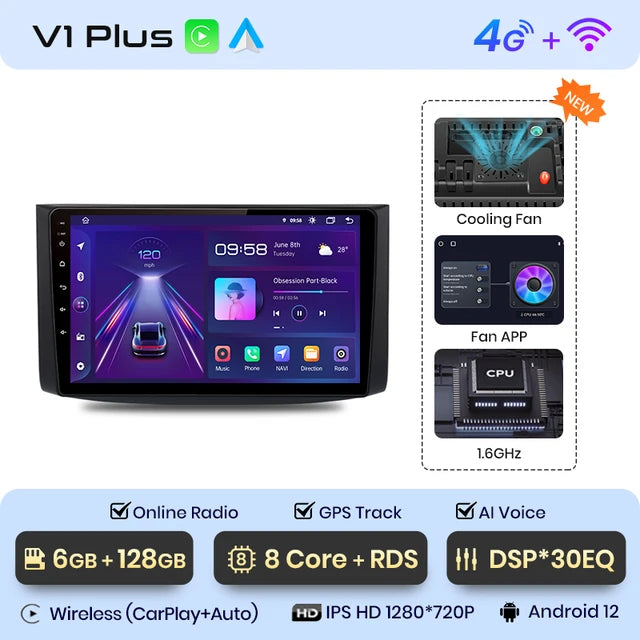 WiFi Controlled, V1 Plus, 6GB-128GB, Car Radio, Chevrolet Aveo 2006-2012, CarPlay Android Auto, intelligent systems, No 2 din DVD