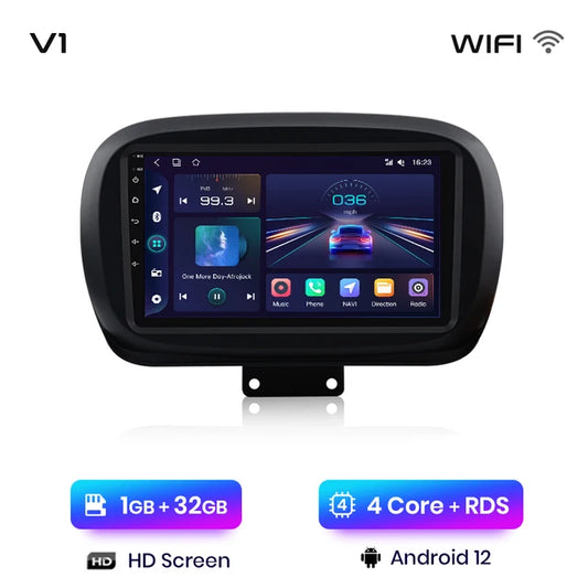 WiFi Controlled, V1 Plus Car Radio for Fiat 500X 2014 - 2020, 1GB-32GB, CarPlay Android Auto intelligent system, No DVD, Black