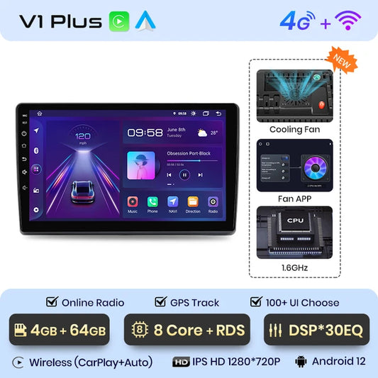 WiFi Controlled,  V1 Plus, Fiat Ducato 2007-2015, 4GB-64GB, CarPlay and Android Auto, Black, No 2 din, DVD