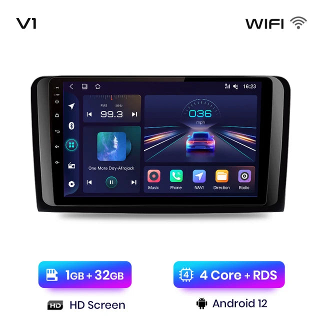 WiFi Controlled, V1 Plus, 1GB-32GB, Car Radio for Mercedes Benz M-Class W164 GL-Class X164 ML GL, wireless CarPlay Android Auto, No 2 din DVD, Black, Size: 2din