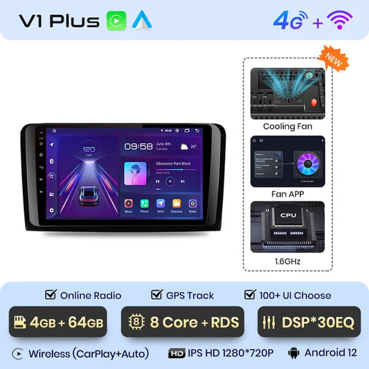 WiFi Controlled, V1 Plus, 4GB-64GB, Car Radio for Mercedes Benz M-Class W164 GL-Class X164 ML GL, wireless CarPlay Android Auto, No 2 din DVD