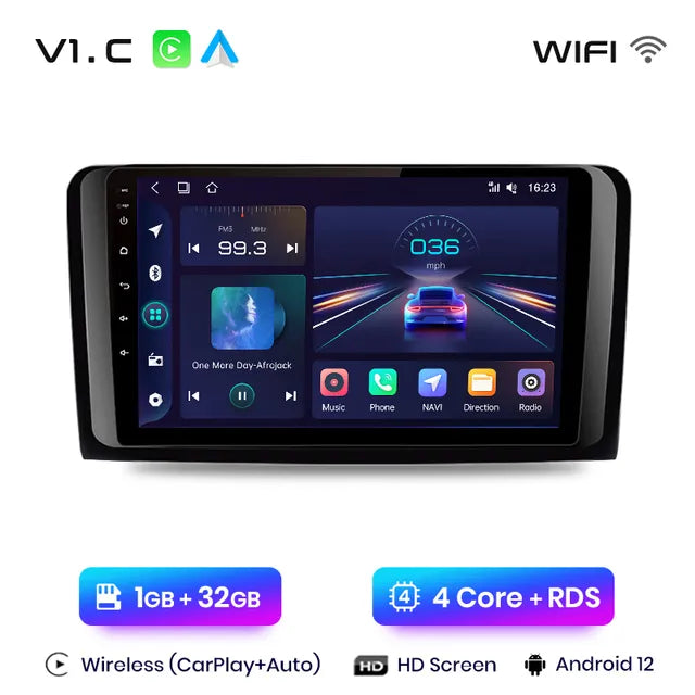 WiFi Controlled, V1.C (1GB-32GB), V1 Plus Car Radio, Mercedes Benz M-Class W164 GL-Class X164 ML GL, CarPlay Android Auto, No 2 din DVD