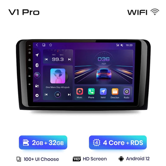 WiFi Controlled, V1 Pro (2GB-32GB), Mercedes Benz M-Class W164 GL-Class X164 ML GL, CarPlay Android Auto, No 2 din DVD, Black, One Size.