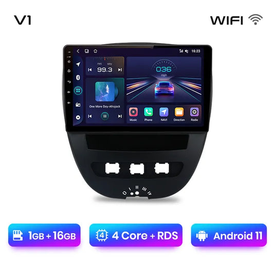 WiFi Controlled, V1 Car Radio, 1GB-16GB, CarPlay Android Auto, Peugeot 107 Toyota Aygo Citroen C1, 2005-2014, No DVD