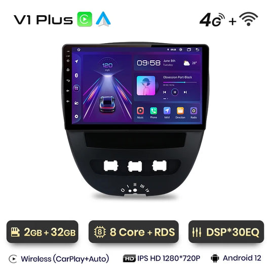 WiFi Controlled, V1 Plus, 2GB-32GB, Car Radio, Peugeot 107 Toyota Aygo Citroen C1 2005 - 2014, wireless CarPlay Android Auto, No 2 din DVD, Color: N/A, Size: N/A.