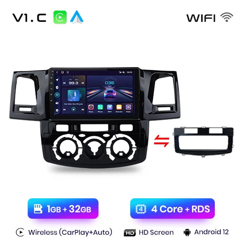 WiFi Controlled,  V1.C (1GB-32GB) Plus Car Radio Toyota Fortuner Hilux Revo Vigo 2007-2015, CarPlay Android Auto, No 2 din DVD