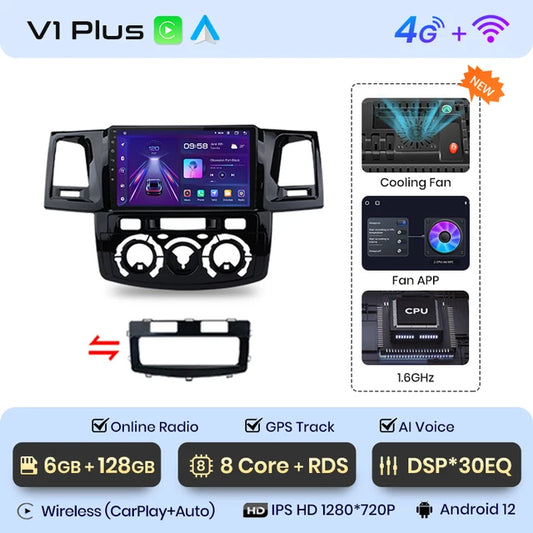 WiFi Controlled, V1 Plus, 6GB-128GB, Car Radio for Toyota Fortuner Hilux Revo Vigo, 2007-2015, Wireless CarPlay Android Auto, No 2 din DVD