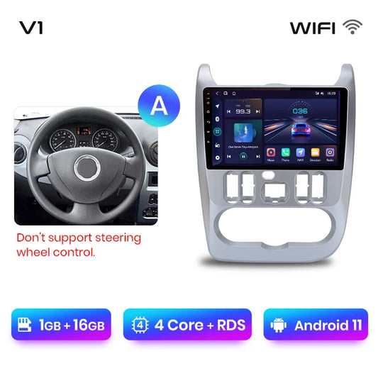 WiFi Controlled, V1pro 2 din Android Auto Radio for Renault Logan 1 Sandero 2009-2013 Dacia Duster Carplay 4G Car Multimedia GPS autoradio, 1GB 16GB, Color: N/A, Size: N/A.