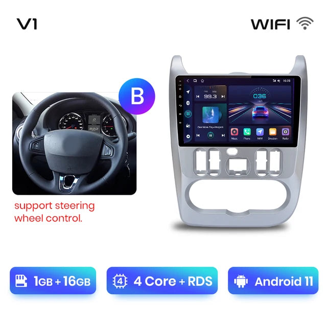 WiFi Controlled, V1pro 2 din Android Auto Radio for Renault Logan 1 Sandero 2009-2013 Dacia Duster Carplay 4G Car Multimedia GPS autoradio, 1GB 16GB, Black, Standard Size.