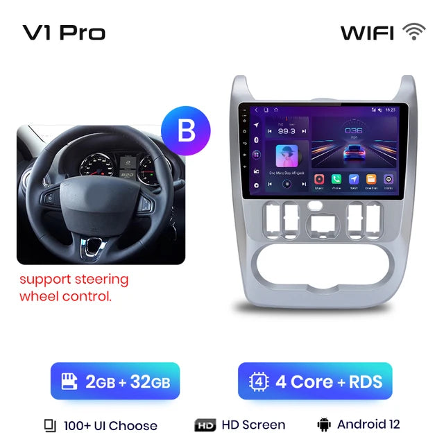 WiFi Controlled, V1 Pro, 2GB 32GB, Android Auto Radio, Renault Logan 1 Sandero 2009-2013 Dacia Duster, Carplay, 4G, Car Multimedia GPS autoradio.