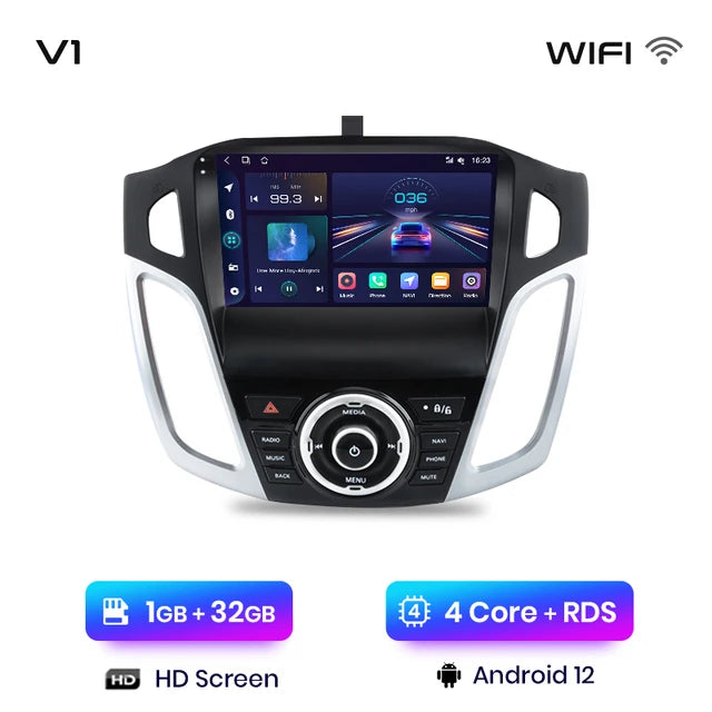 WiFi Controlled, V1pro AI Voice, 2 din Android Auto Radio, Ford Focus 3 2011-2019, Carplay, 4G, GPS autoradio