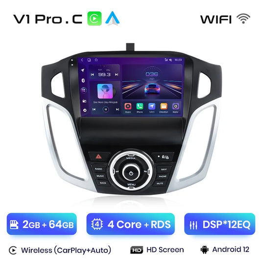 WiFi Controlled, V1 Pro C (2GB 64GB), AI Voice, Ford Focus 3 2011-2019, Carplay, 4G, GPS, 2din autoradio