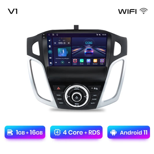 WiFi Controlled, V1pro AI Voice 2 din Android Auto Radio, 1GB 16GB, Carplay 4G Car Multimedia GPS, Ford Focus 3 2011-2019, Black