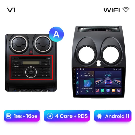 WiFi Controlled, V1pro AI Voice 2 din Android Auto Radio, 1GB 16GB, Carplay 4G Car Multimedia GPS 2din autoradio, Nissan Qashqai J10 2006-2013