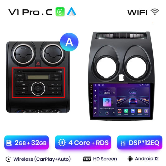 WiFi Controlled, V1 Pro C (2GB 32GB)A, AI Voice, Android Auto Radio, Nissan Qashqai J10 2006 - 2013, Carplay, 4G, Car Multimedia GPS, 2din autoradio