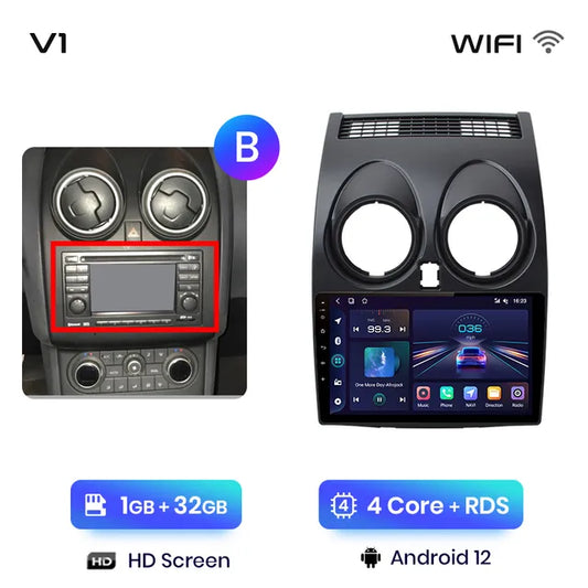 WiFi Controlled, V1pro AI Voice 2 din Android Auto Radio, 32GB, Carplay, 4G, GPS, Nissan Qashqai J10 2006-2013, 2din autoradio