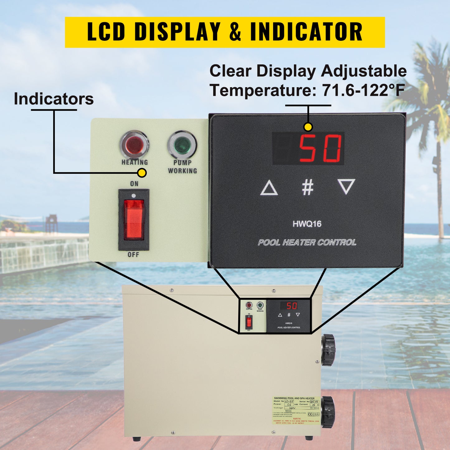 Chauffe-eau électrique 11KW pour piscines extérieures, température réglable, 220V.