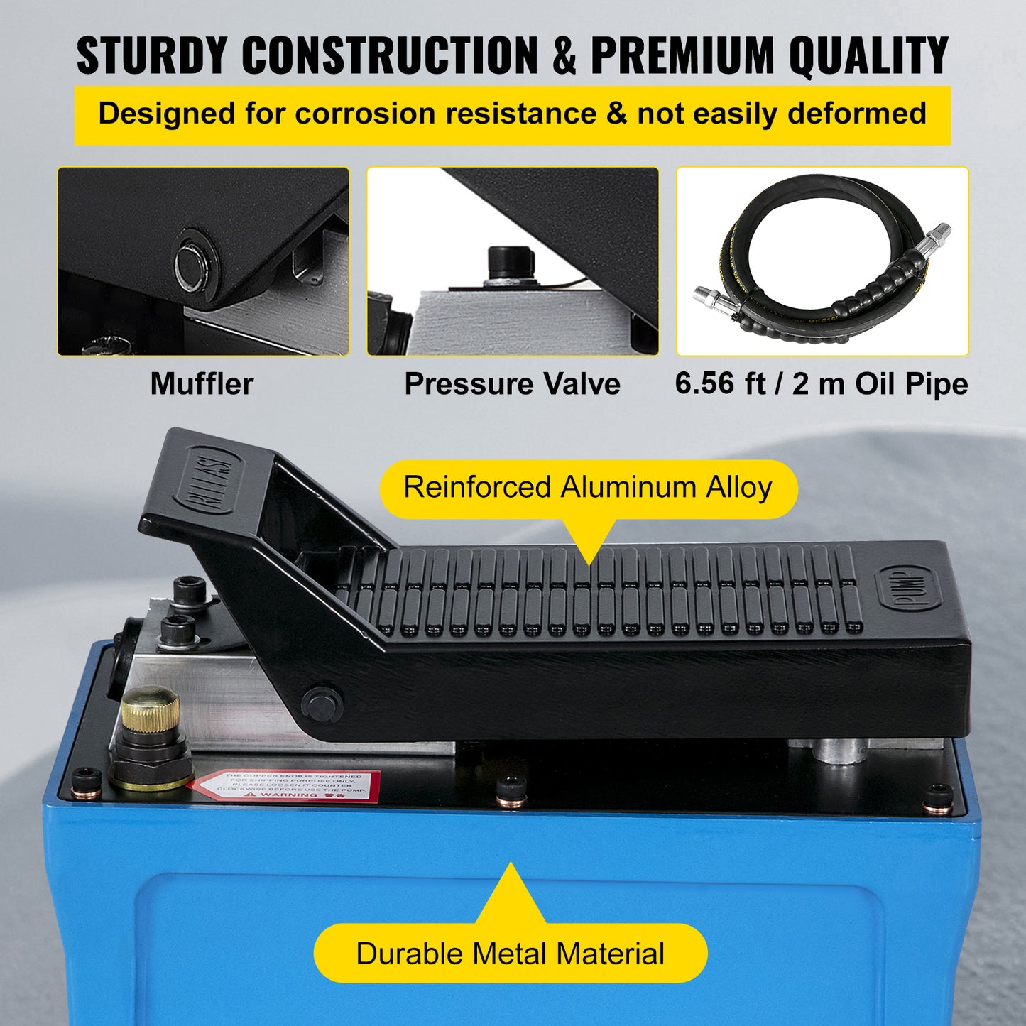 1.6L Foot Operated Air Hydraulic Pump, 6FT Hose, Single Acting 10000PSI.