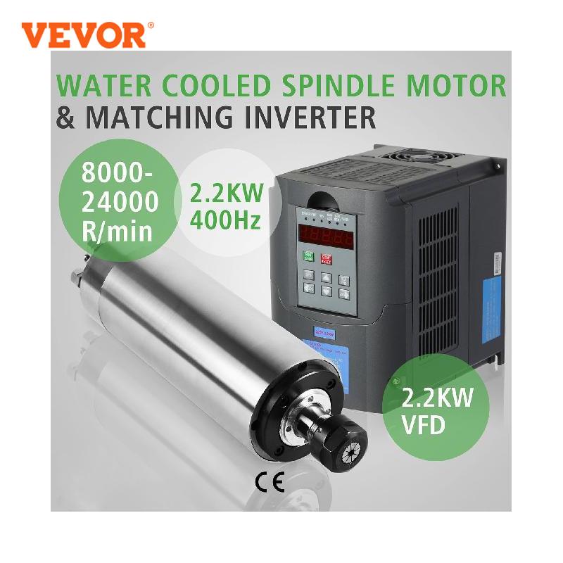 2.2KW Water Cooled Spindle Motor with VFD Inverter for CNC Router (ER20, 220V)