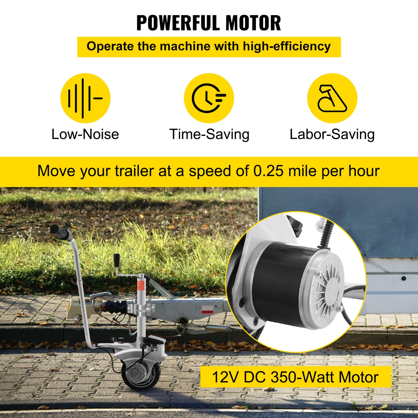 Roue Jockey 12V pour charge de véhicule et moteur de remorque - 2270KG